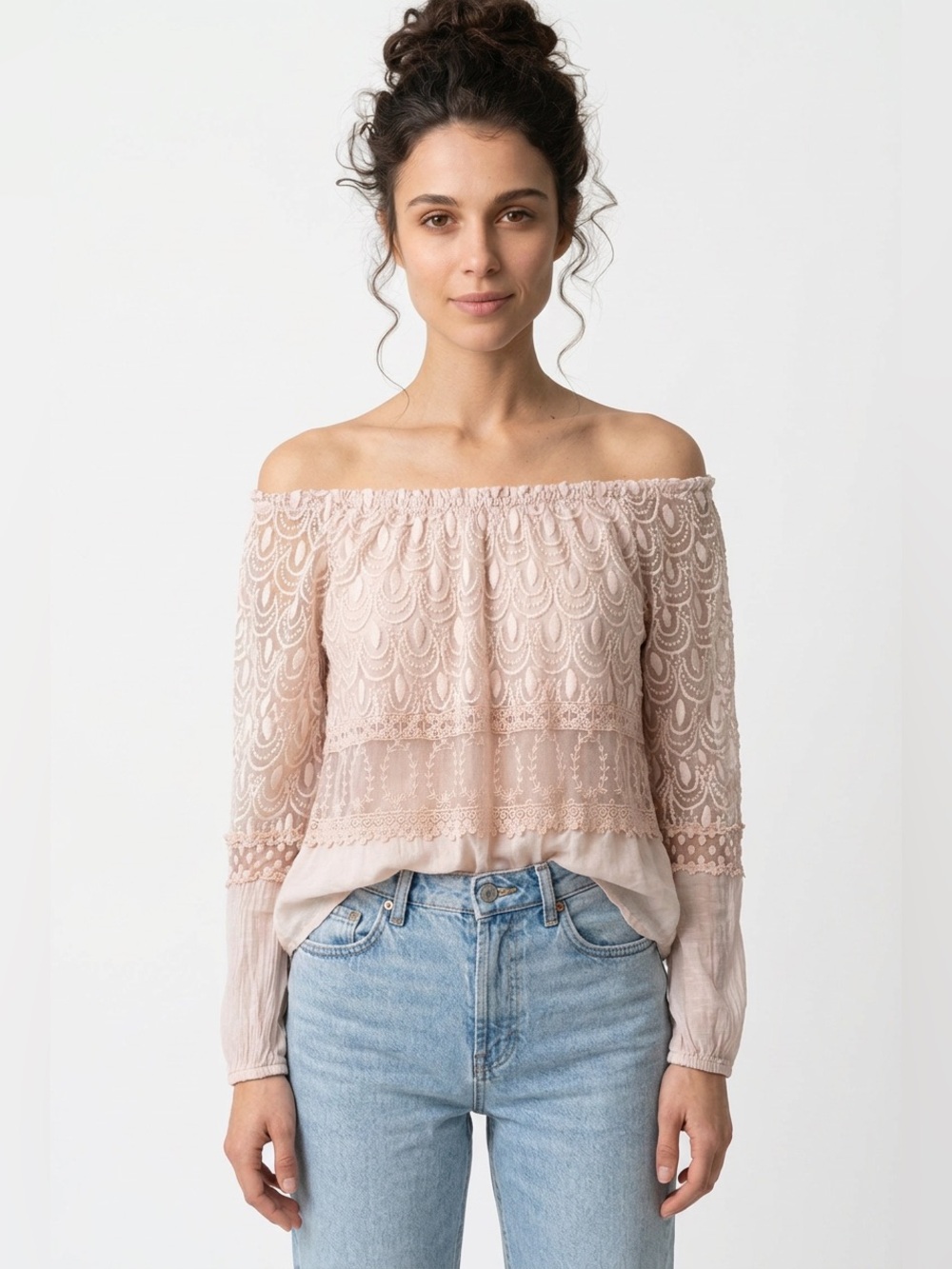 Silk and lace blouse / on or off shoulder